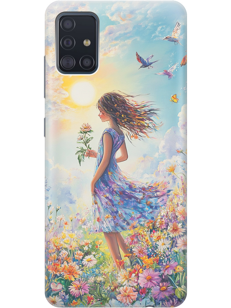 

Силиконовый чехол на Samsung Galaxy A51 с принтом "Девочка в поле цветов", Прозрачный;зеленый;розовый;синий;желтый, 722409123