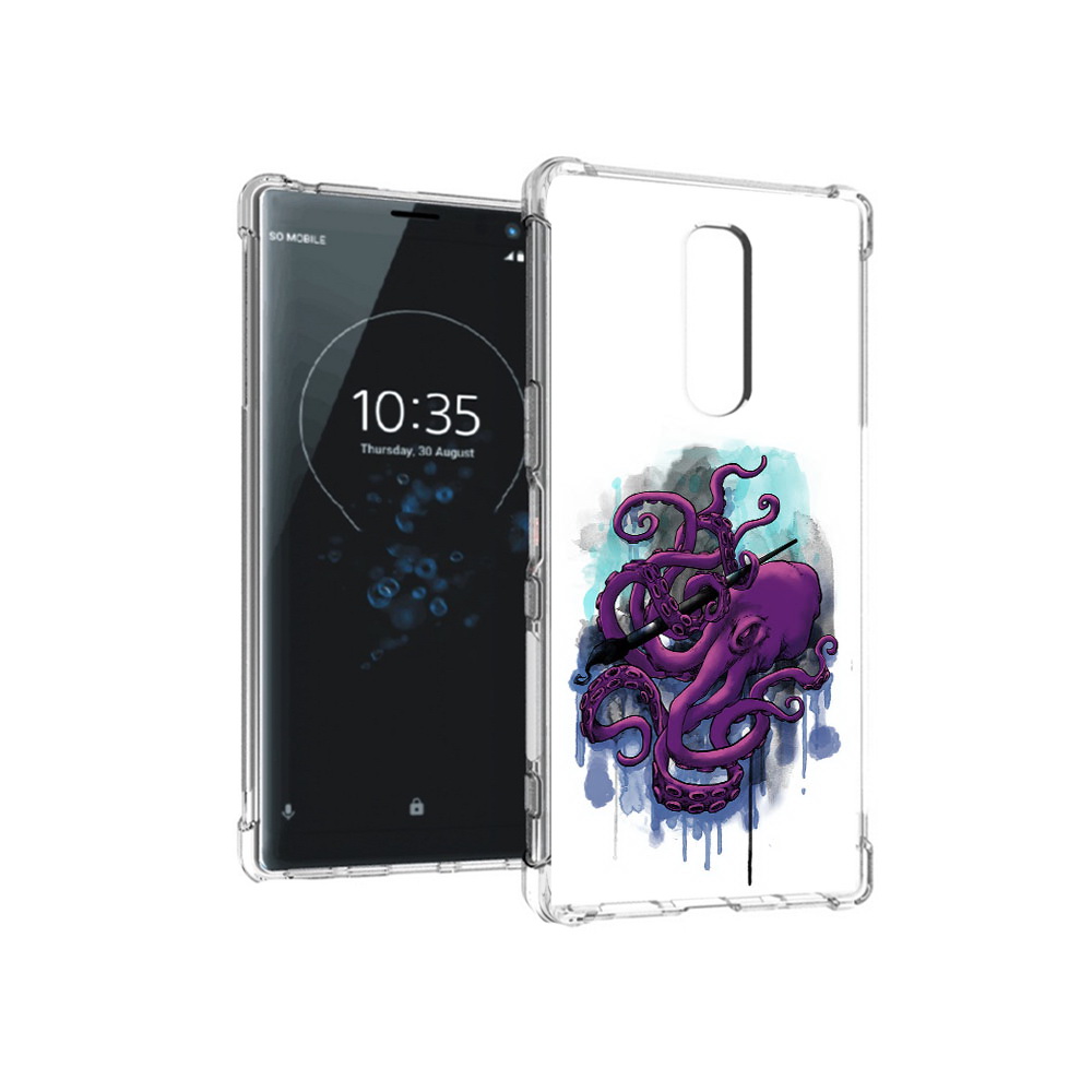 

Чехол MyPads Tocco для Sony Xperia 1 фиолетовый осьминог (PT141276.244.658), Прозрачный, Tocco