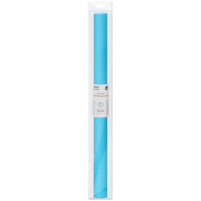 

Бумага креп ТРИ СОВЫ, 50*250см, 32г/м2, бирюзовая, в рулоне, - (10 шт.), Бирюзовый