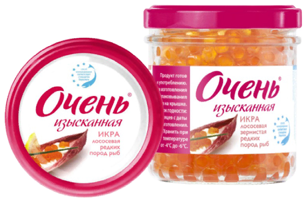 

Икра лосося красная Очень Изысканная редких пород рыб зернистая 160 г
