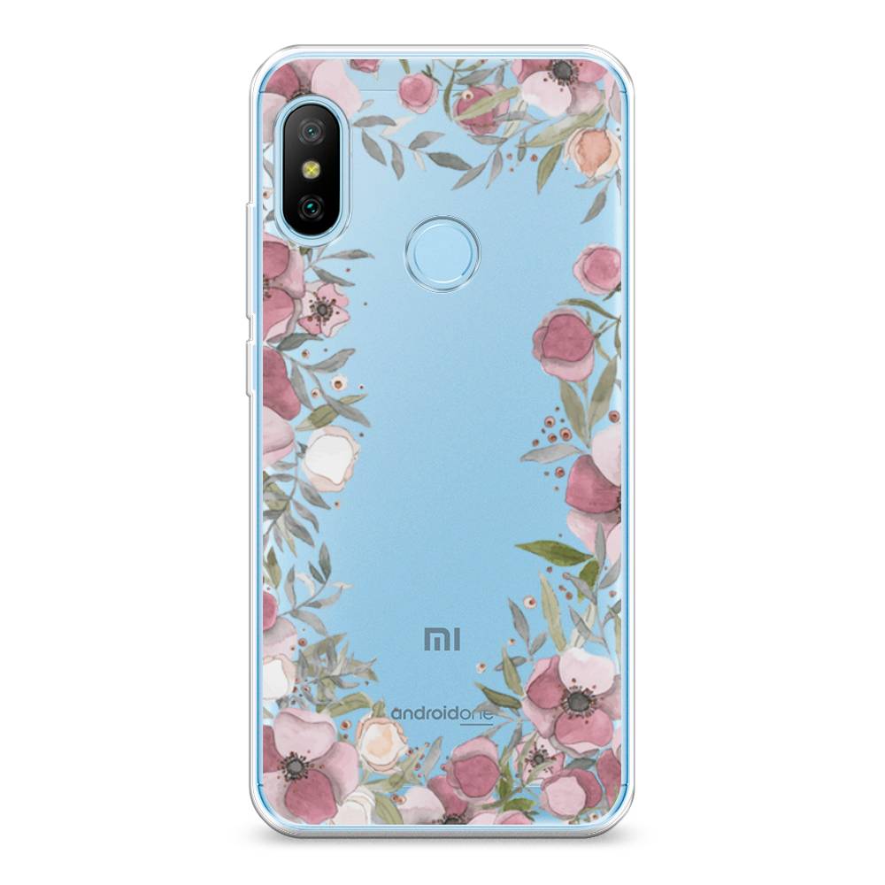 фото Силиконовый чехол "розовая цветочная рамка" на xiaomi redmi 6 plus awog