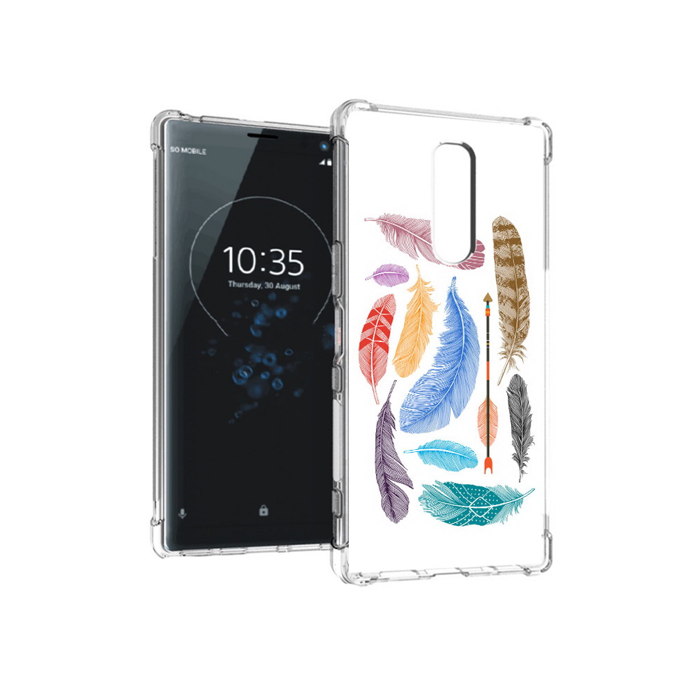 

Чехол MyPads Tocco для Sony Xperia 1 разноцветные перья (PT141276.244.572), Прозрачный, Tocco