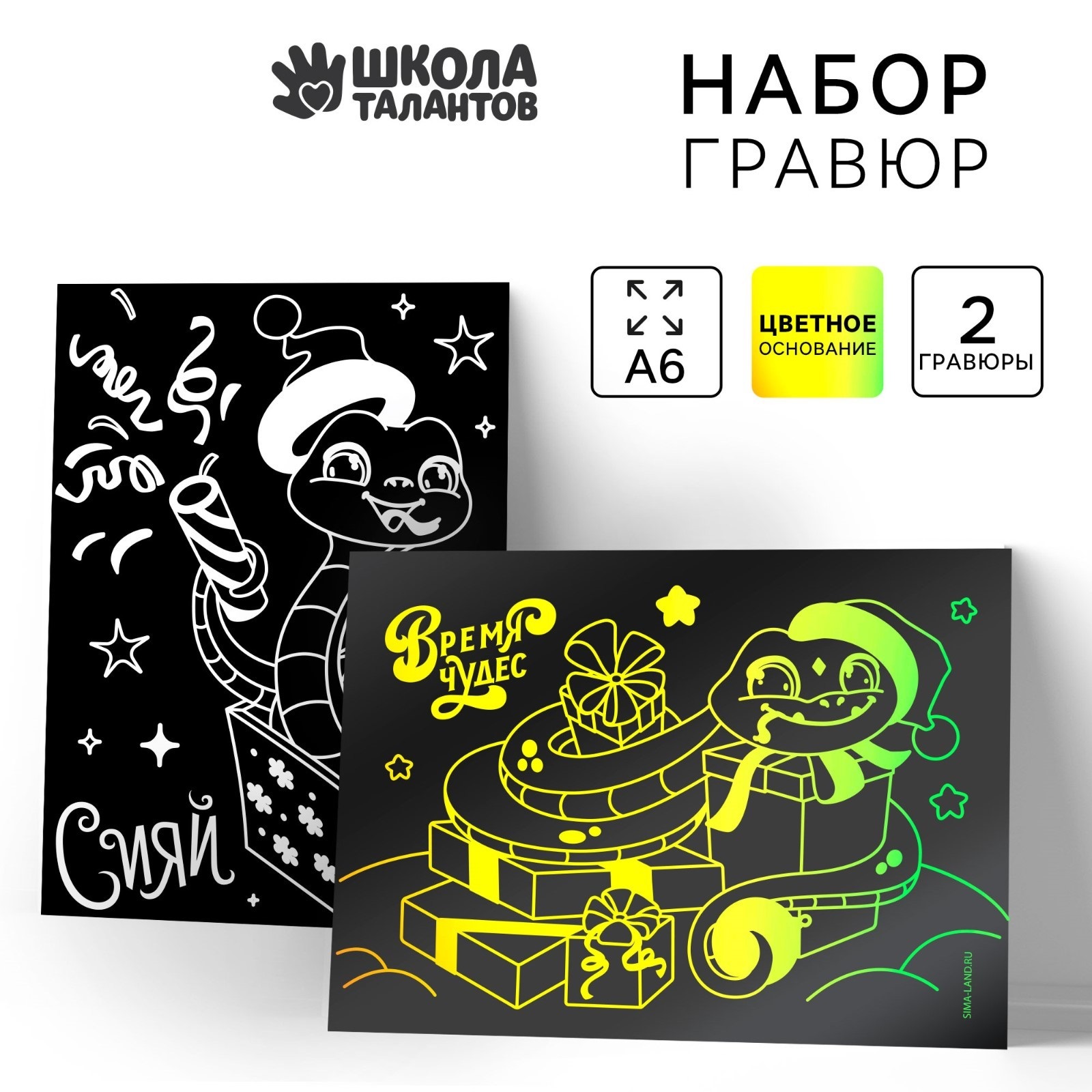 

Гравюры с цветным основанием Школа талантов Змея, новогодние, 2 шт, Змея