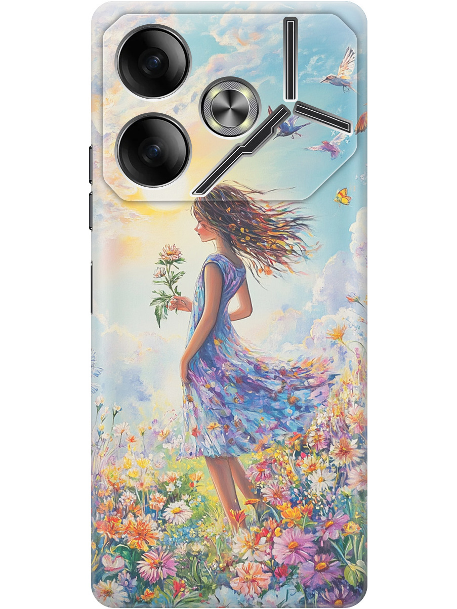 

Силиконовый чехол на Tecno Pova 6 с принтом "Девочка в поле цветов", Прозрачный;зеленый;розовый;синий;желтый, 782634223