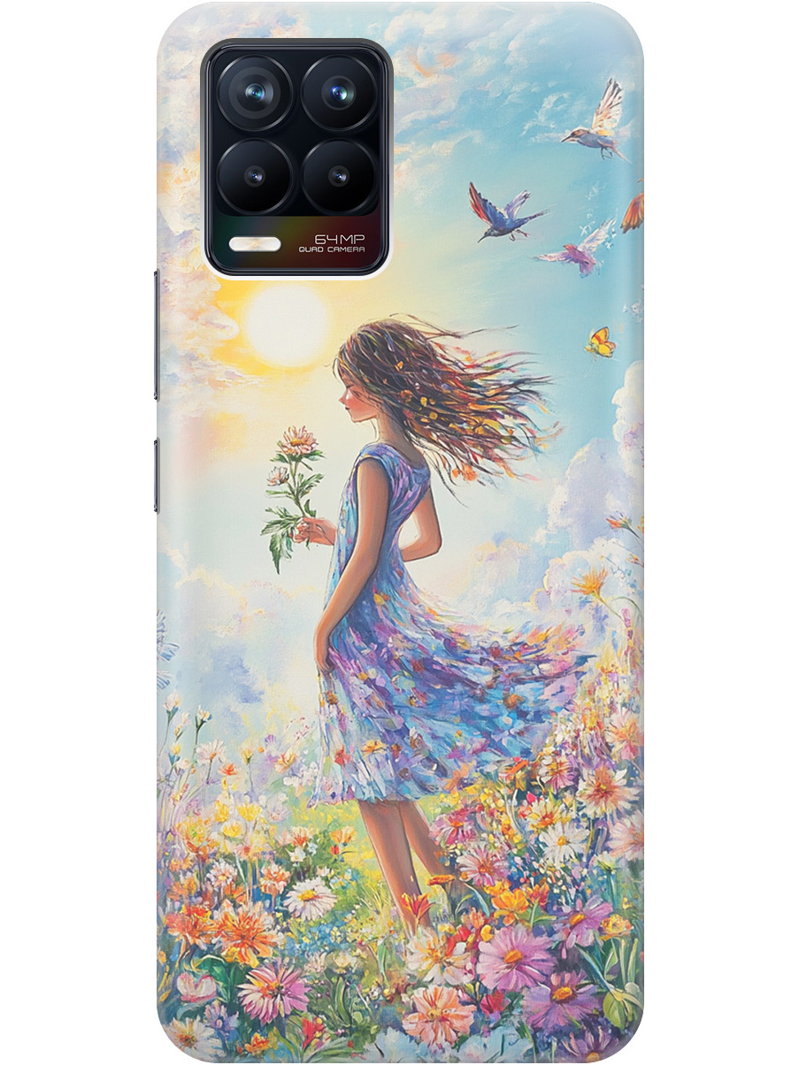 

Силиконовый чехол на Realme 8 / 8 Pro с принтом "Девочка в поле цветов", Прозрачный;зеленый;розовый;синий;желтый, 732494023