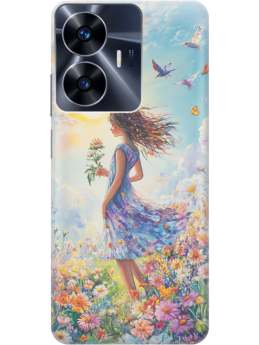 

Силиконовый чехол на Realme C55 с принтом "Девочка в поле цветов", Прозрачный;зеленый;розовый;синий;желтый, 768742723