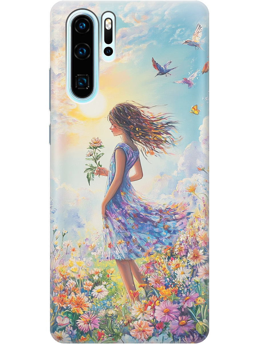 

Силиконовый чехол на Huawei P30 Pro с принтом "Девочка в поле цветов", Прозрачный;зеленый;розовый;синий;желтый, 720762423