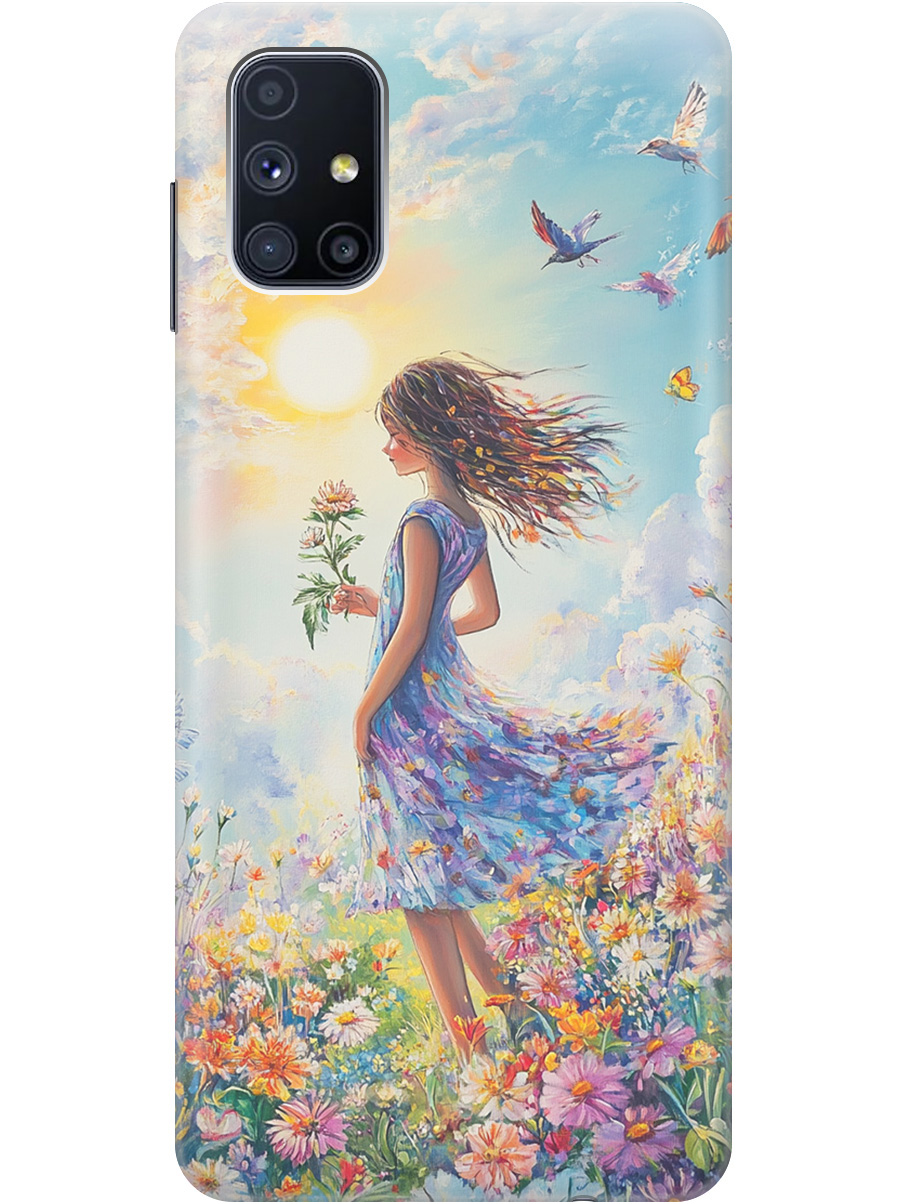 

Силиконовый чехол на Samsung Galaxy M51 с принтом "Девочка в поле цветов", Прозрачный;зеленый;розовый;синий;желтый, 723412523