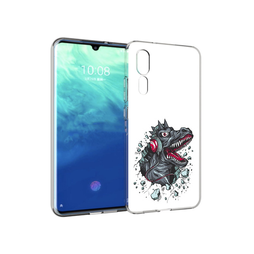 

Чехол MyPads Tocco для ZTE Axon 10 Pro Нарисованный динозавр в наушниках, Прозрачный, Tocco
