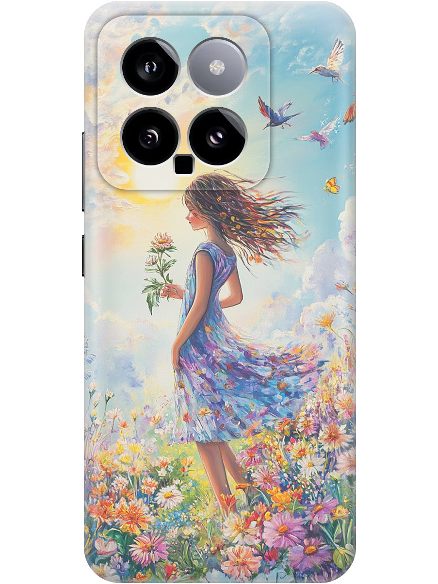

Силиконовый чехол на Xiaomi 14 с принтом "Девочка в поле цветов", Прозрачный;зеленый;розовый;синий;желтый, 777769923