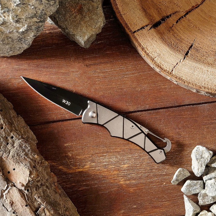 фото Нож складной "геометрия" лезвие черное 6,4см, рукоять под металл, карабин, 15см nobrand