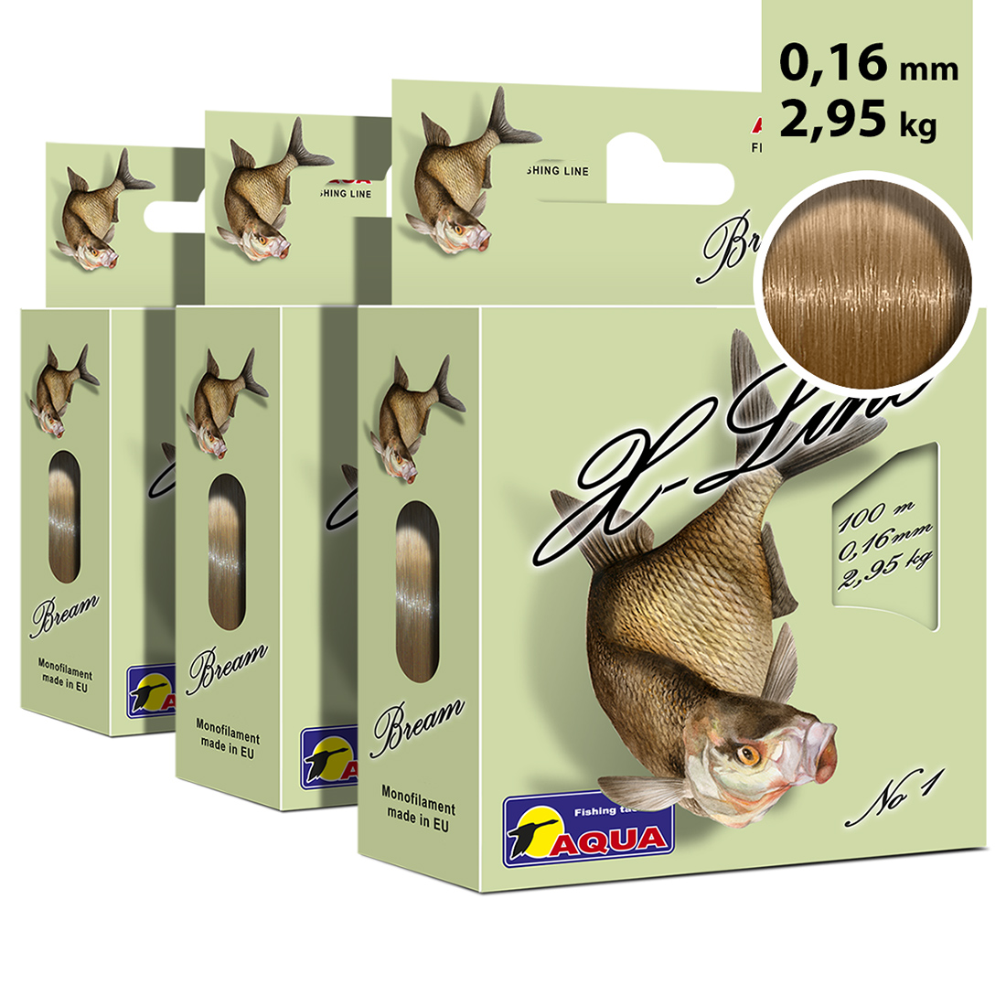 Леска монофильная Aqua X-Line Bream 0,16 мм, 100 м, 2,95 кг, light brown, 3 шт.