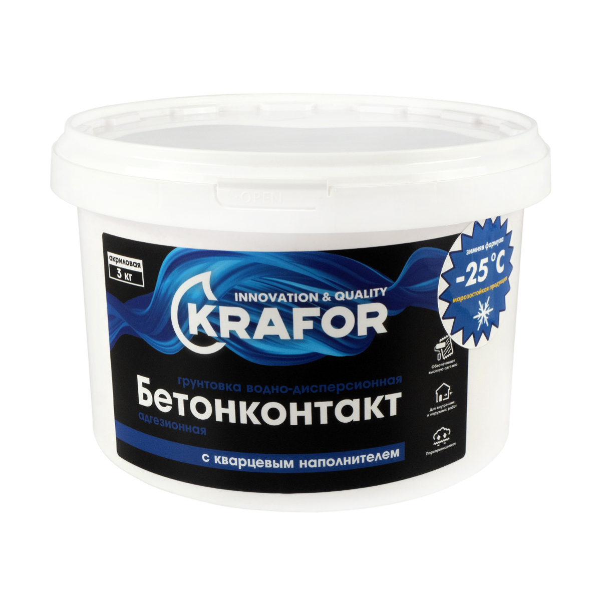 Грунтовка Krafor водно-дисперсионная бетонконтакт, 3 кг грунтовка для декоративных покрытий farbitex адгезионная с кварцевым наполнителем 43000