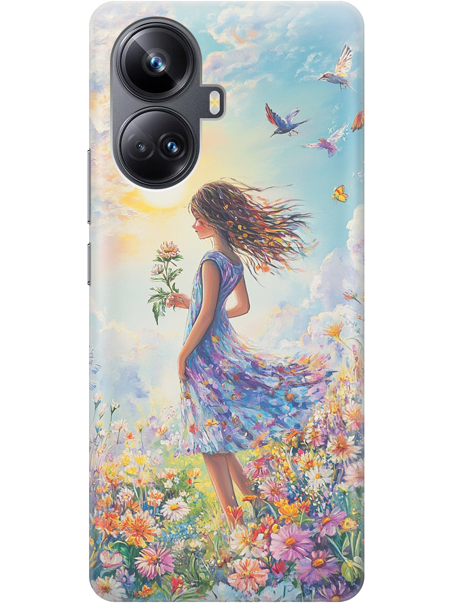 

Силиконовый чехол на Realme 10 Pro+ с принтом "Девочка в поле цветов", Прозрачный;зеленый;розовый;синий;желтый, 768741923