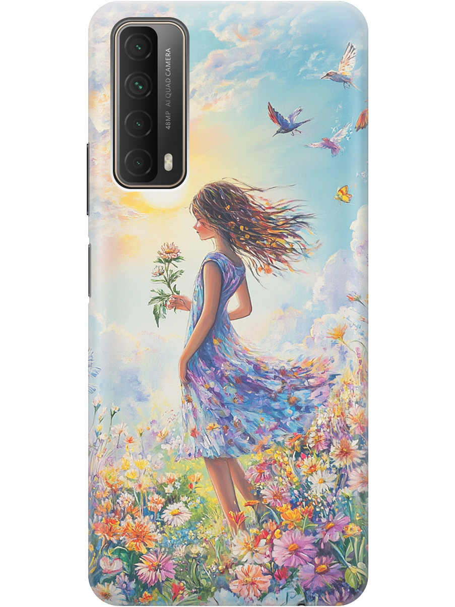 

Силиконовый чехол на Huawei P Smart (2021) с принтом "Девочка в поле цветов", Прозрачный;зеленый;розовый;синий;желтый, 723603023