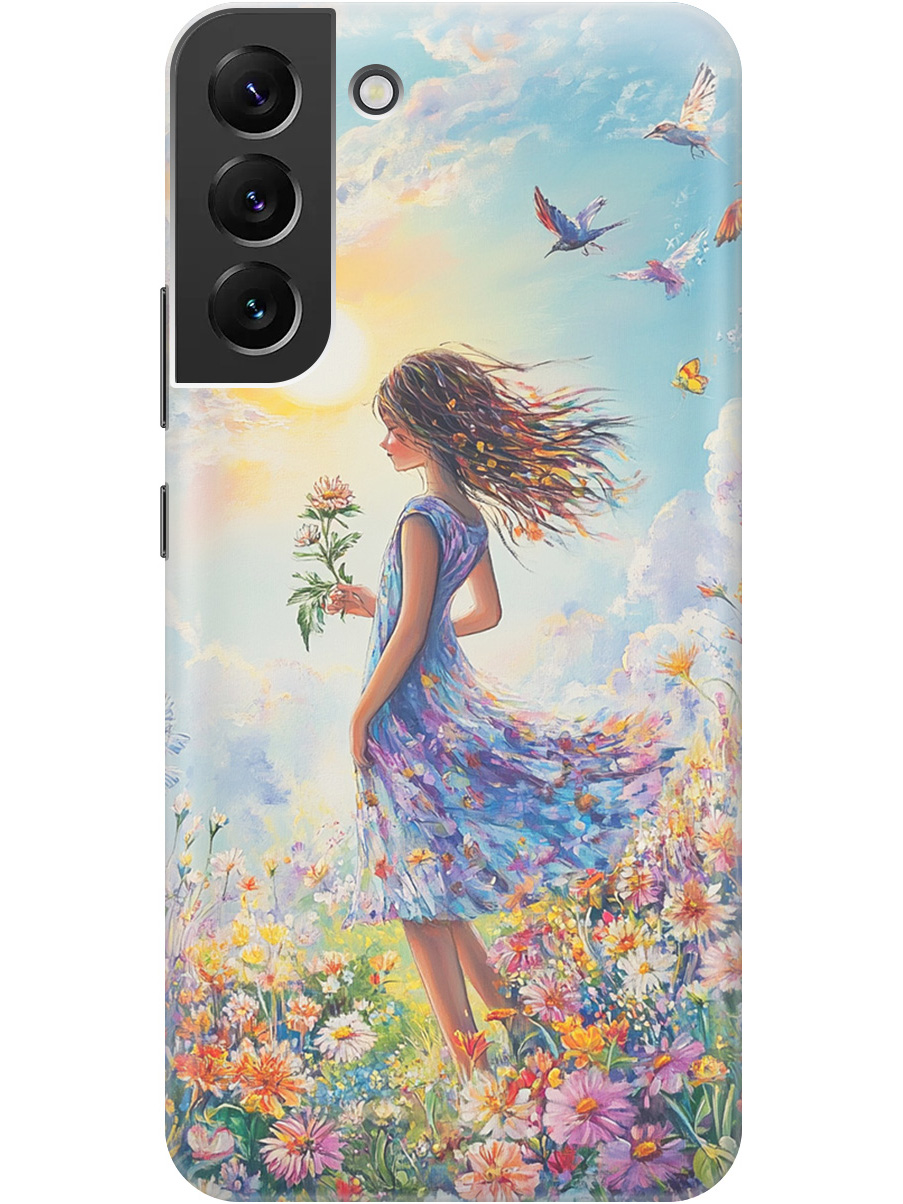 

Силиконовый чехол на Samsung Galaxy S22+ с принтом "Девочка в поле цветов", Прозрачный;зеленый;розовый;синий;желтый, 735250023