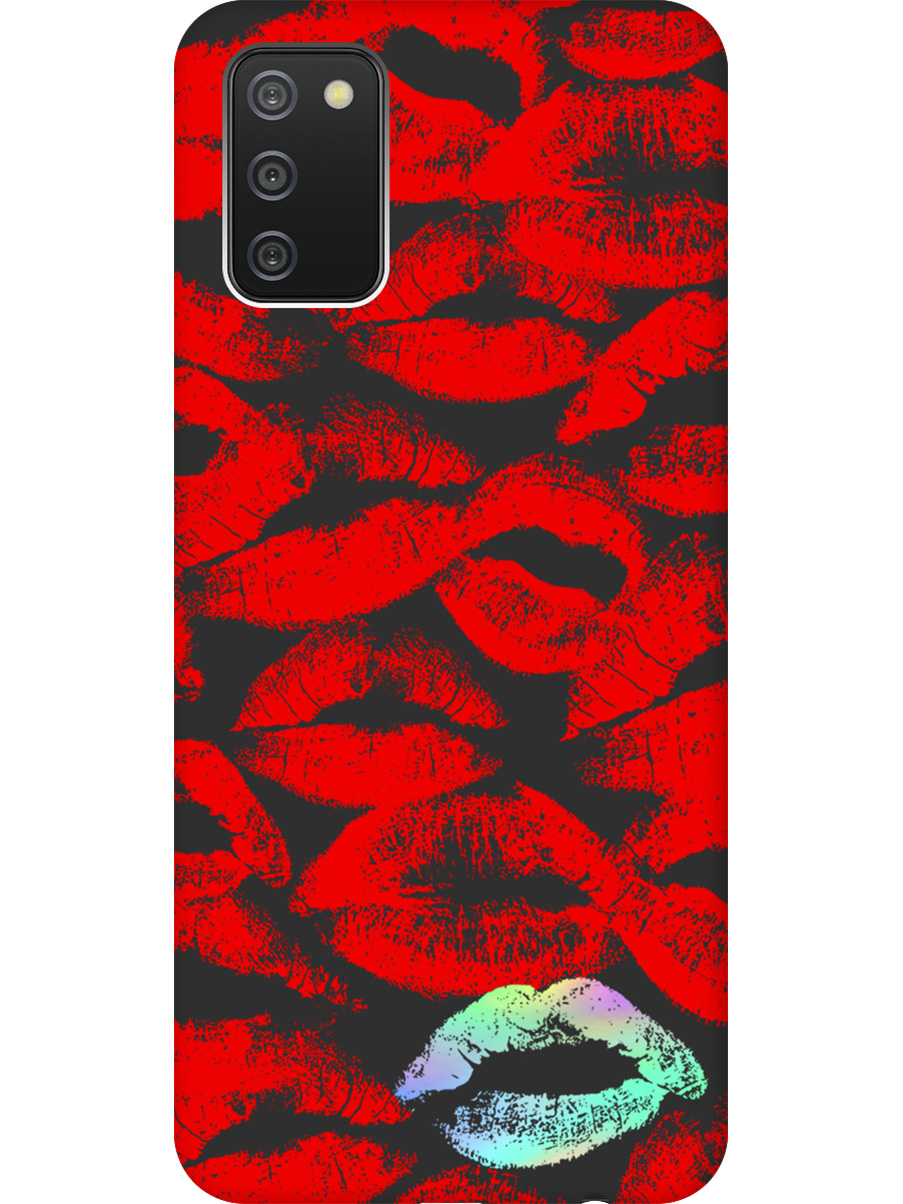

Силиконовый чехол на Samsung Galaxy A02s с принтом "Серебристый поцелуй" матовый черный, Черный;красный;серебристый, 723602991