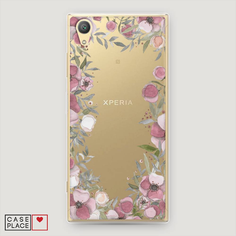 фото Силиконовый чехол "розовая цветочная рамка" на sony xperia xa1 plus awog