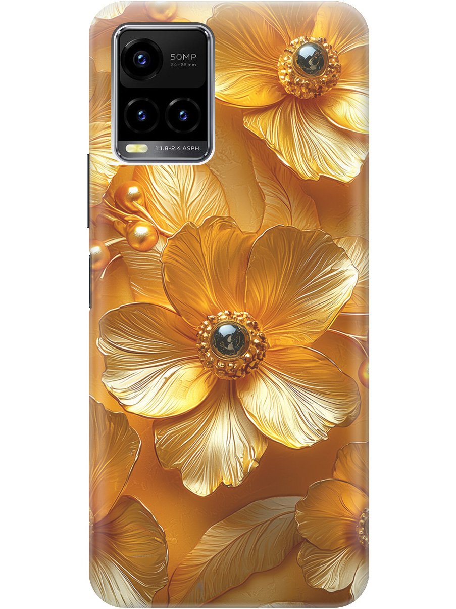 

Силиконовый чехол на Vivo Y21 / Y21s / Y33s с принтом "Золотые цветы", Прозрачный;золотистый;черный, 743438223