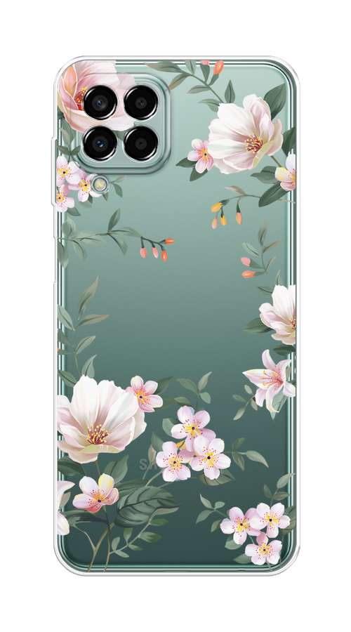 

Чехол на Samsung Galaxy M33 "Beautiful white flowers", Бежевый;зеленый, 2105650-1