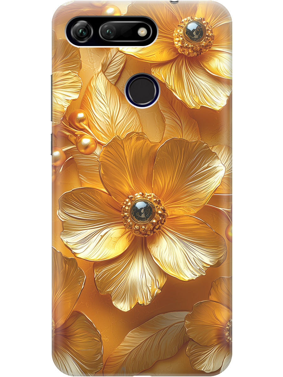 

Силиконовый чехол на Honor View 20 (V20) с принтом "Золотые цветы", Прозрачный;золотистый;черный, 720257723
