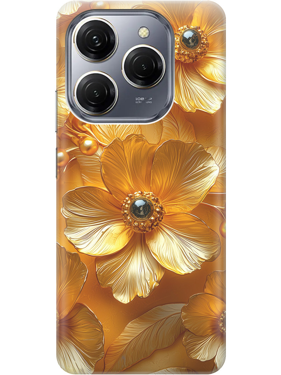 

Силиконовый чехол на Tecno Spark 20 Pro с принтом "Золотые цветы", Прозрачный;золотистый;черный, 779829023