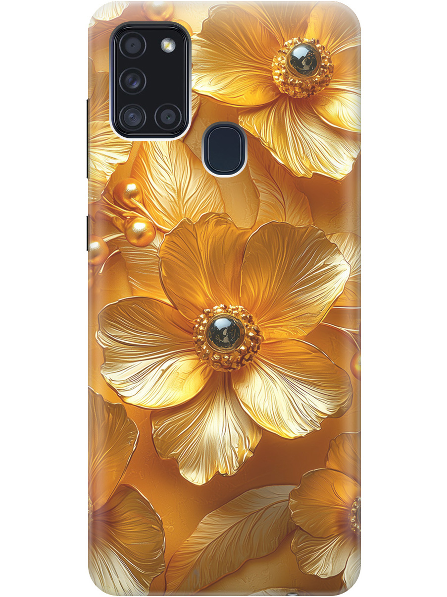 

Силиконовый чехол на Samsung Galaxy A21s с принтом "Золотые цветы", Прозрачный;золотистый;черный, 723009323