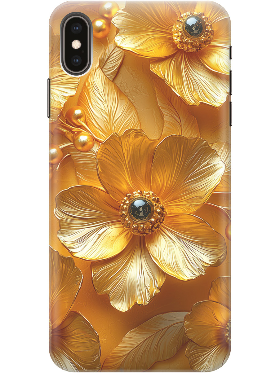 

Силиконовый чехол на Apple iPhone XS Max с принтом "Золотые цветы", Прозрачный;золотистый;черный, 719086223