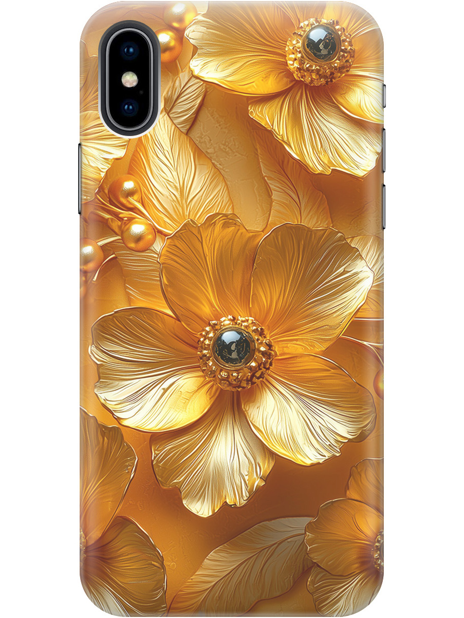 

Силиконовый чехол на Apple iPhone Xs / X с принтом "Золотые цветы", Прозрачный;золотистый;черный, 715365423