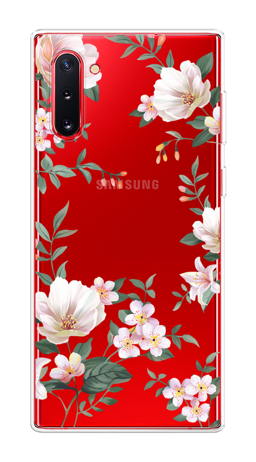 

Чехол на Samsung Galaxy Note 10 "Beautiful white flowers", Бежевый;зеленый, 28650-1