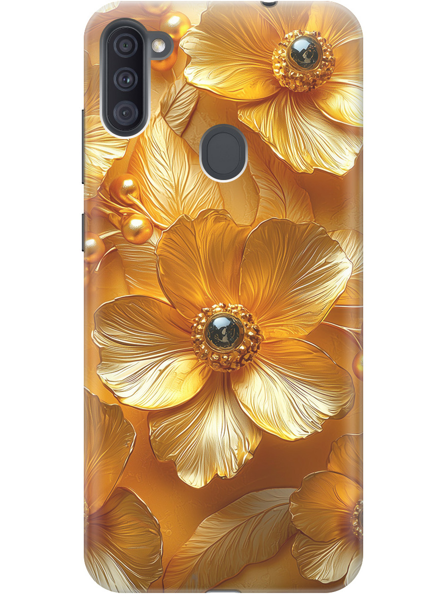 

Силиконовый чехол на Samsung Galaxy A11 / M11 с принтом "Золотые цветы", Прозрачный;золотистый;черный, 722820823