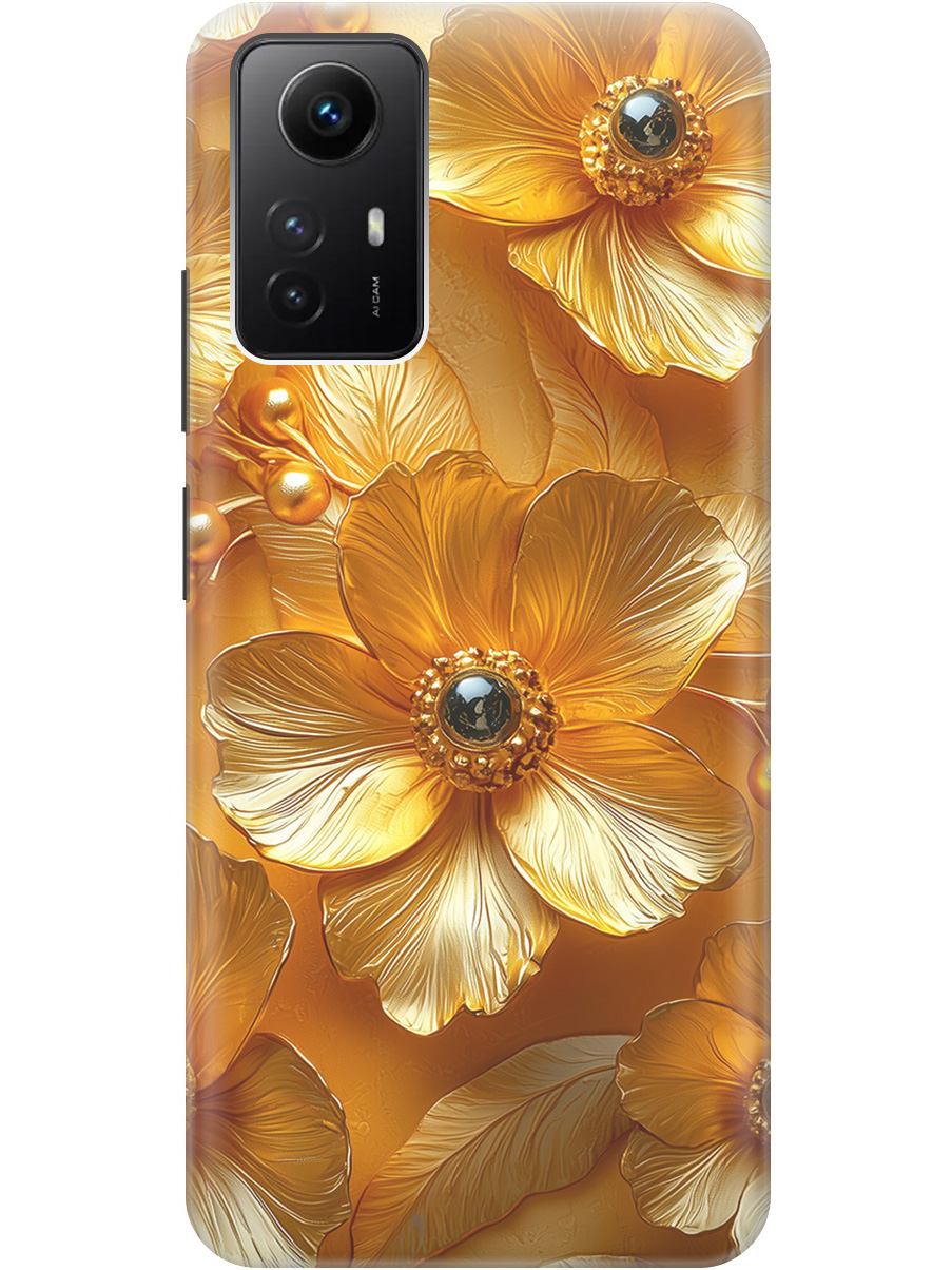 

Силиконовый чехол на Xiaomi Redmi Note 12s с принтом "Золотые цветы", Прозрачный;золотистый;черный, 778676923