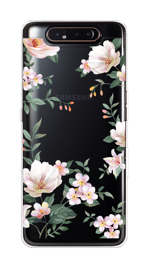 

Чехол на Samsung Galaxy A80 "Beautiful white flowers", Бежевый;зеленый, 28350-1