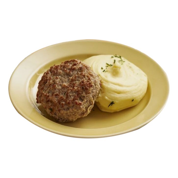 

Биточек из говядины с капустой и картофельным пюре 200 г