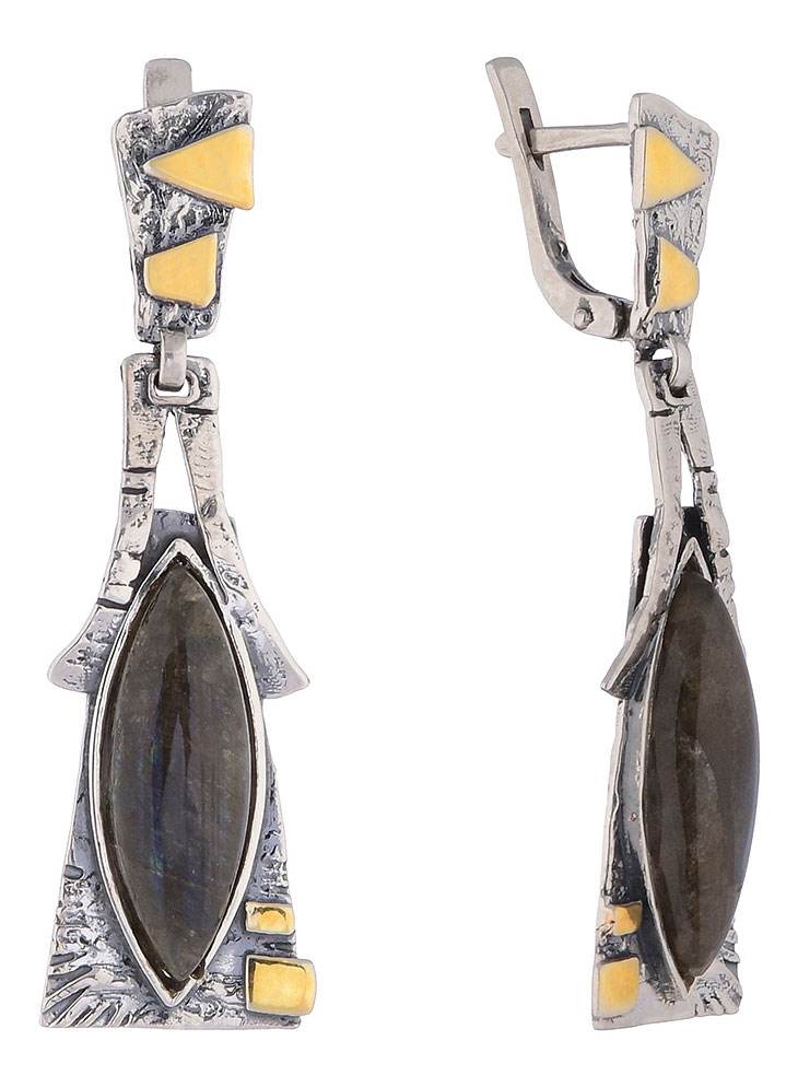 фото Серьги подвески из серебра с лабрадором verona err1202z12