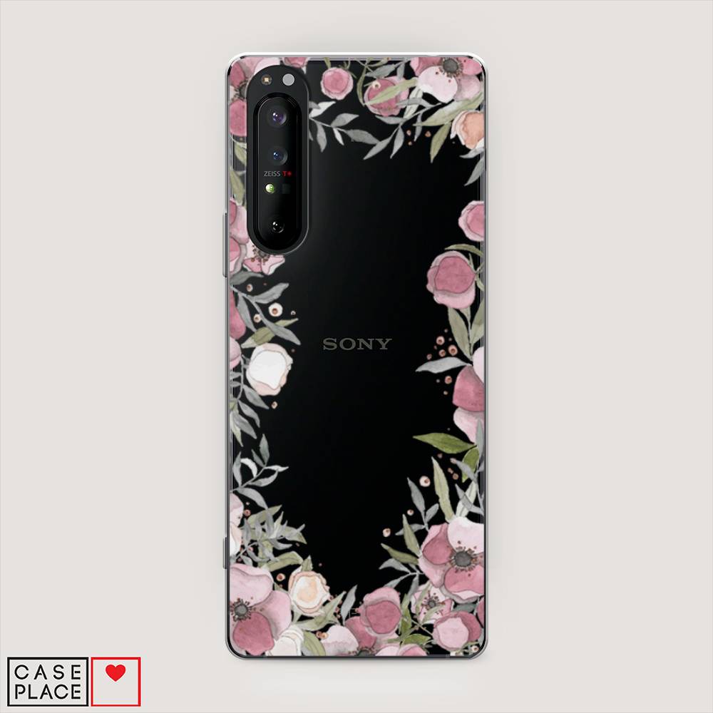 фото Силиконовый чехол "розовая цветочная рамка" на sony xperia 1 ii awog