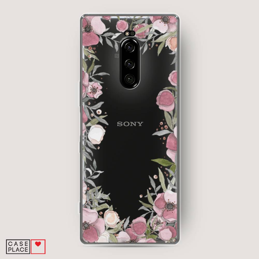 фото Силиконовый чехол "розовая цветочная рамка" на sony xperia 1 awog