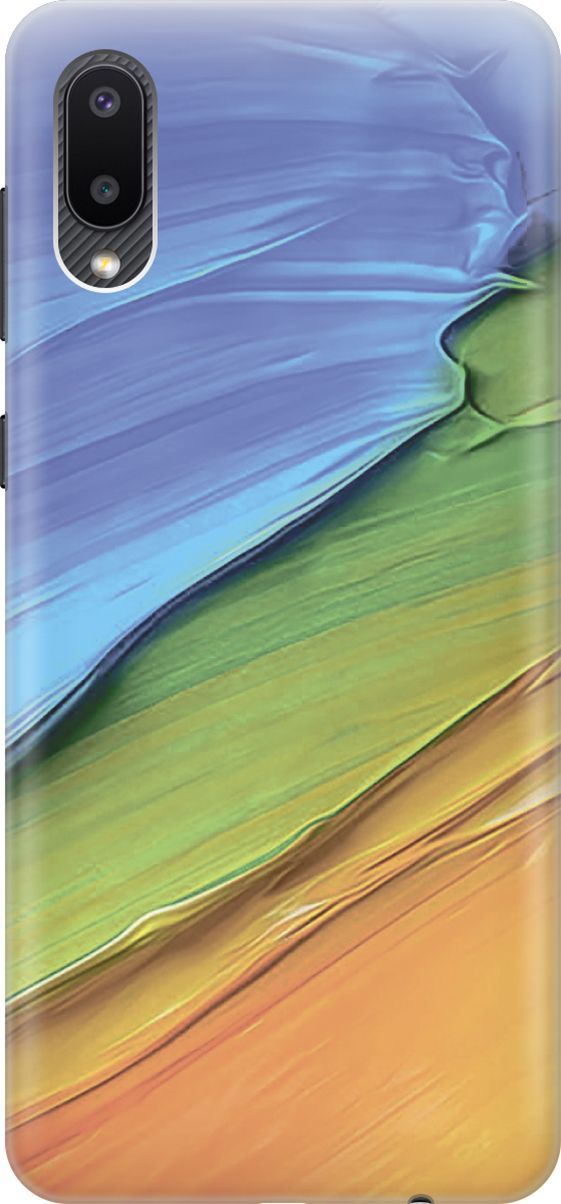 

Силиконовый чехол на Samsung Galaxy A02 "Желто-синие ткани", Голубой;оранжевый, 7029
