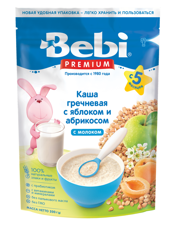 фото Каша детская bebi premium молочная гречневая с яблоком и курагой с 5 месяцев 200 г