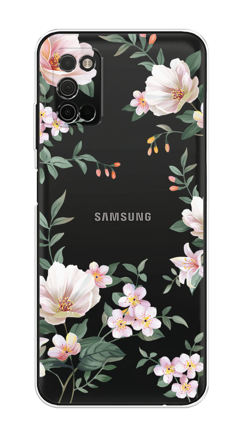 

Чехол на Samsung Galaxy A03s "Beautiful white flowers", Бежевый;зеленый, 2103250-1