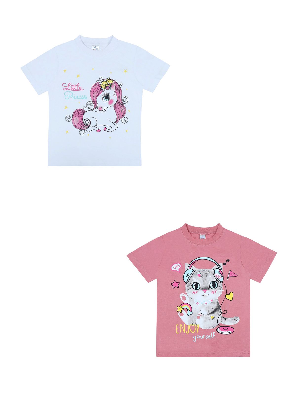 

Футболка для девочек Bonito kids 2 шт. цв. белый, темно-розовый р.110 6492-01, 6492-01
