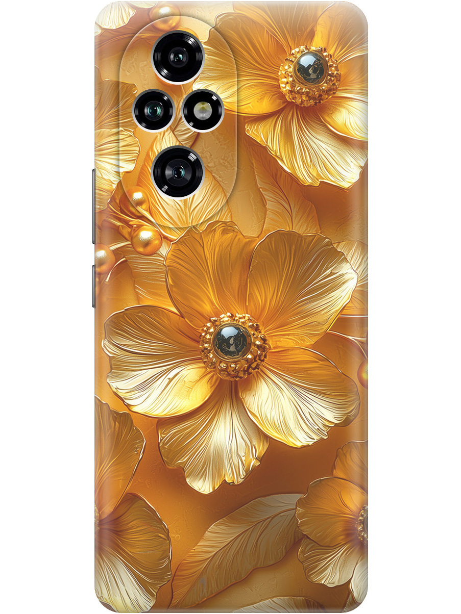 

Силиконовый чехол на Honor 200 pro с принтом "Золотые цветы", Прозрачный;золотистый;черный, 783979623