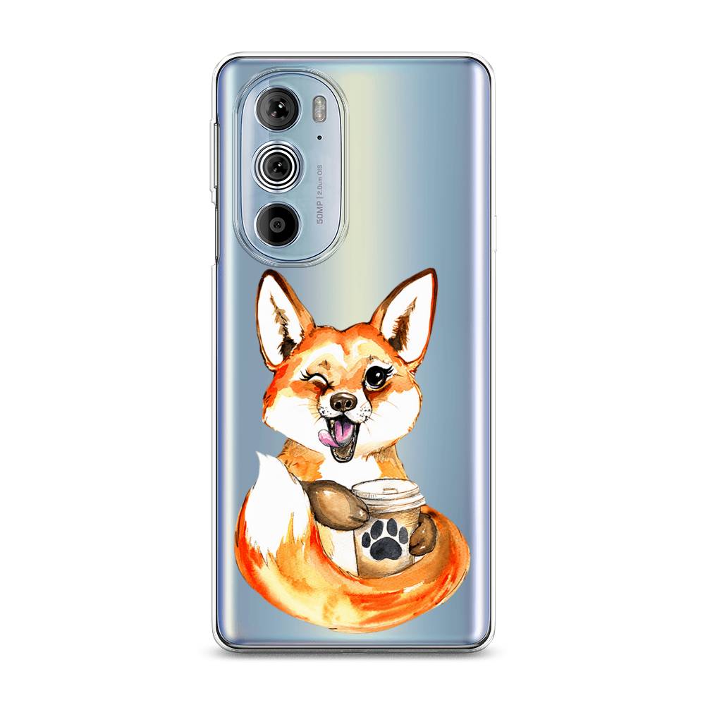 

Чехол на Motorola Edge 30 Pro "Подмигивающая лиса с кофе", Оранжевый;белый;коричневый, 243350-4