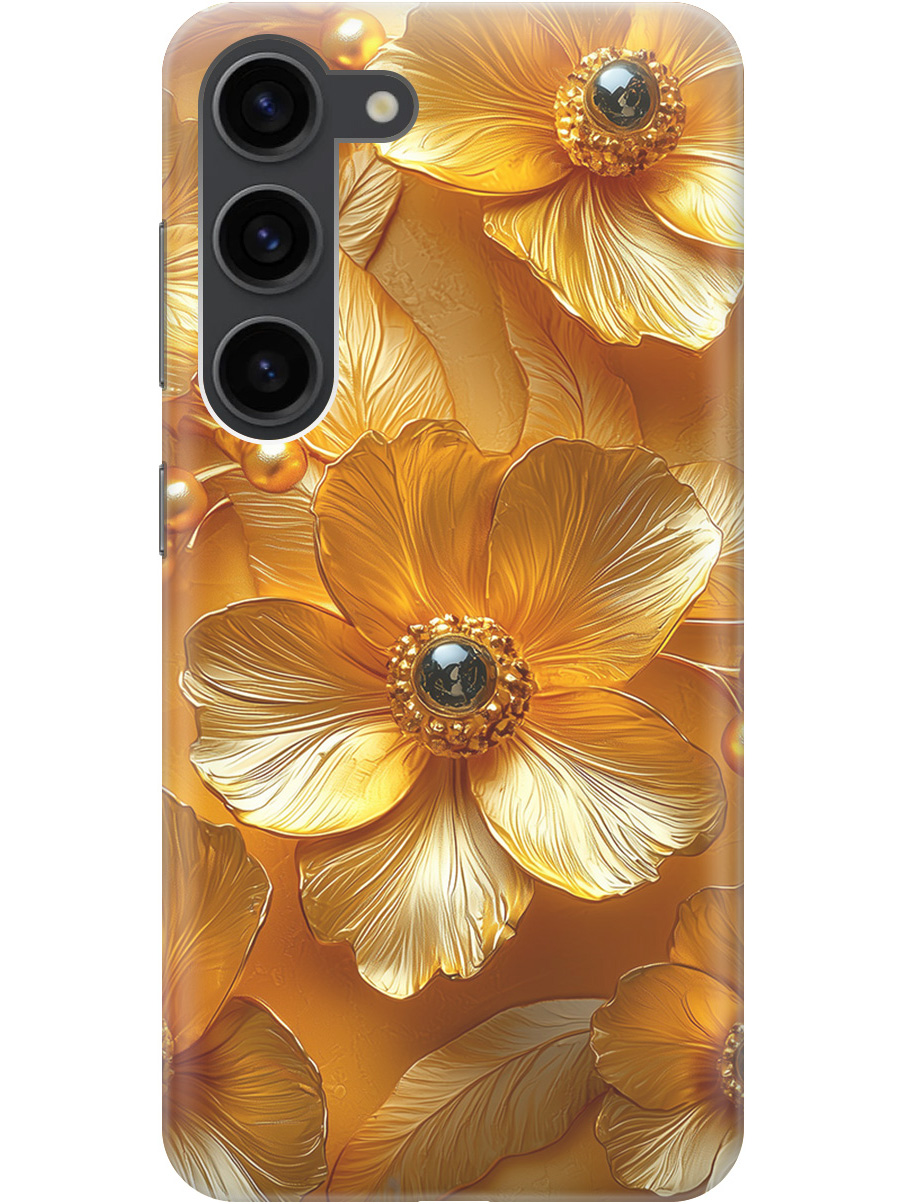 

Силиконовый чехол на Samsung Galaxy S23 с принтом "Золотые цветы", Прозрачный;золотистый;черный, 767959523