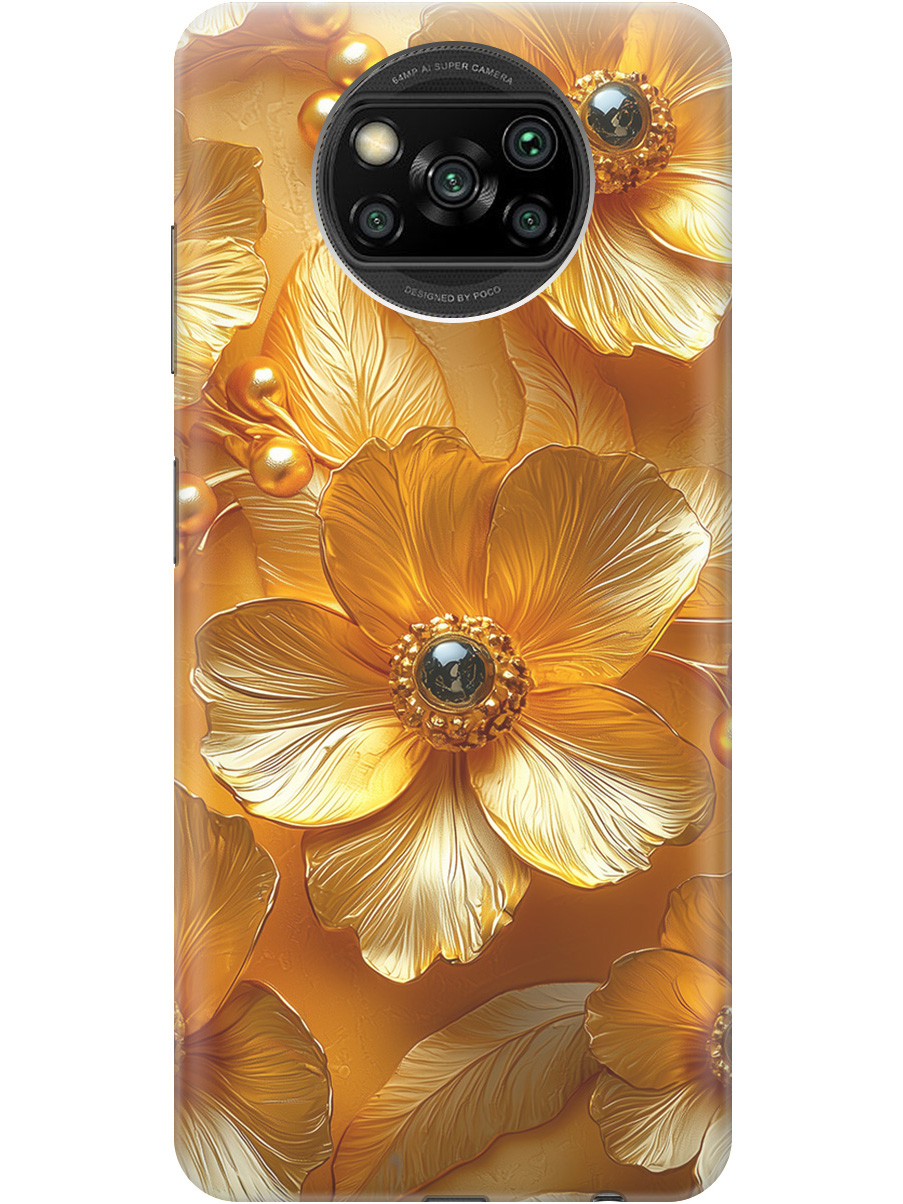 

Силиконовый чехол на Xiaomi Poco X3 / X3 Pro с принтом "Золотые цветы", Прозрачный;золотистый;черный, 723602723