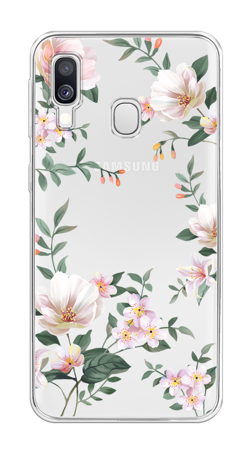 

Чехол на Samsung Galaxy A40 "Beautiful white flowers", Бежевый;зеленый, 28050-1