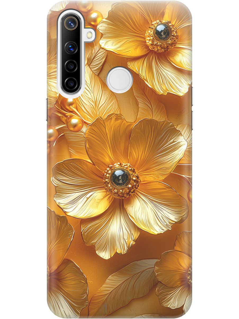 

Силиконовый чехол на realme 5 / 6i / C3 с принтом "Золотые цветы", Прозрачный;золотистый;черный, 726149623