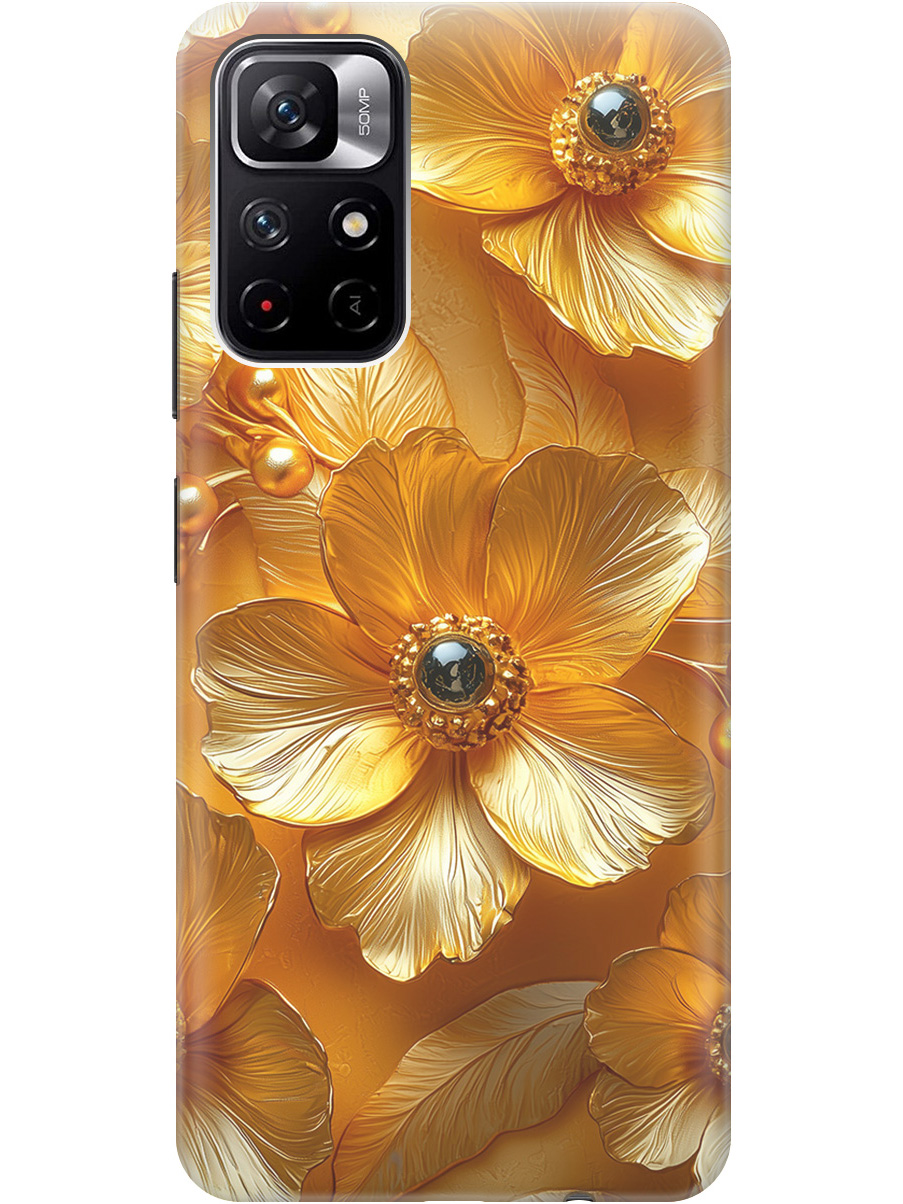 

Силиконовый чехол на Xiaomi Poco M4 Pro 5G с принтом "Золотые цветы", Прозрачный;золотистый;черный, 734580723