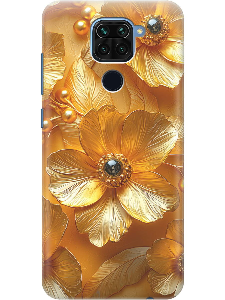 

Силиконовый чехол на Xiaomi Redmi Note 9 с принтом "Золотые цветы", Прозрачный;золотистый;черный, 723101323