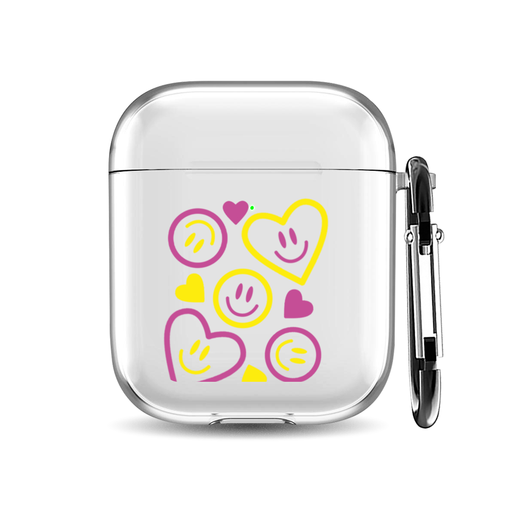 

Силиконовый чехол для наушников Airpods 1/2 "Жёлто-розовые смайлы", AIPC-410-9A-1